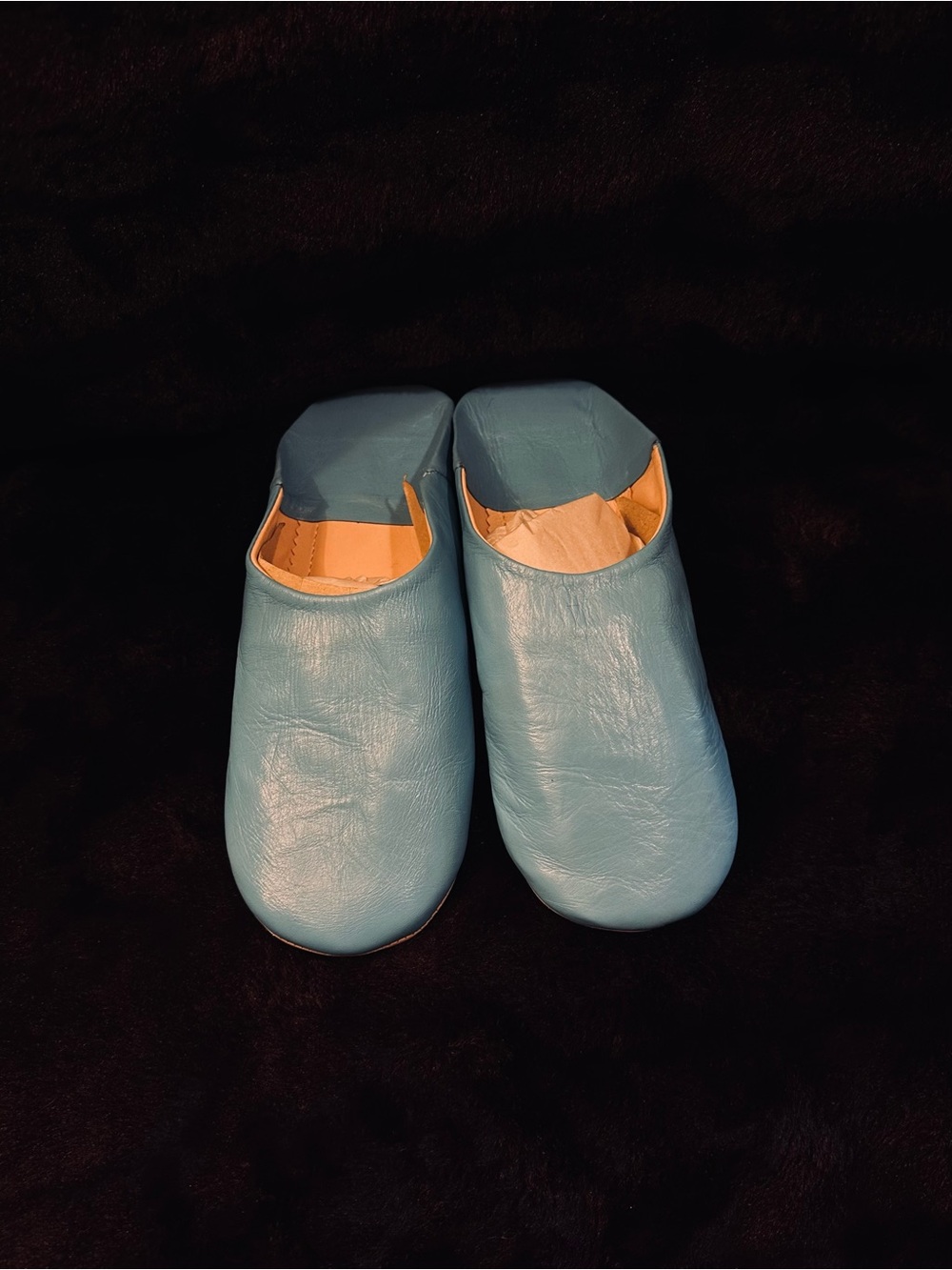 Soft Leather Slip-On Shoes in Light Blue